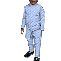 XIAOHUAGUA Kids African Clothes Set Jacquard Weave Shirt and Pants Ethnic African Indian Dashiki Outfits for Boy