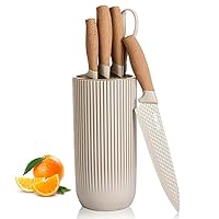 Kitchen Knife Set, Professional Stainless Steel Knives Set for Kitchen with Universal Knife Block - Sharp, Non-Stick, Ergonomic - Ideal for Chefs and Cooking Enthusiasts(beige)