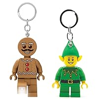 LEGO Gingerbread Man Keychain Light and LEGO Elf Keychain Light Bundle, Includes 2 Keychain Lights