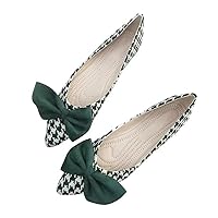 Women's Houndstooth Pointed Toe Flats Shoes Cute Bow Comfortable Dress Ballet Flats