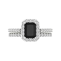Clara Pucci 2.20ct Emerald Round cut Custom Engraving Pave Halo Natural Onyx Engagement Ring Band Wedding Bridal Set 14k White Gold 10