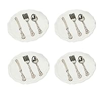 Mini Plates Forks, Miniature Tableware Mini Plates Forks Spoons Cutlery Set Dollhouse Kitchen Accessories 4Sets