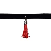 Tassel Fringe Solid Color Silk Thread Dangle Black Velvet Ribbon Strap Choker Necklace - Womens Fashion Handmade Jewelry Boho Accessories