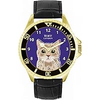 Beige Tabby Cat Head Mens Wrist Watch 42mm Case Custom Design