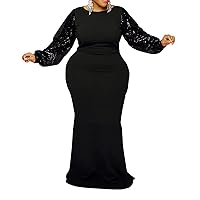 Aro Lora Womens Plus Size Sexy Long Sleeve Sparkly Sequin Party Evening Bodycon Long Maxi Dress