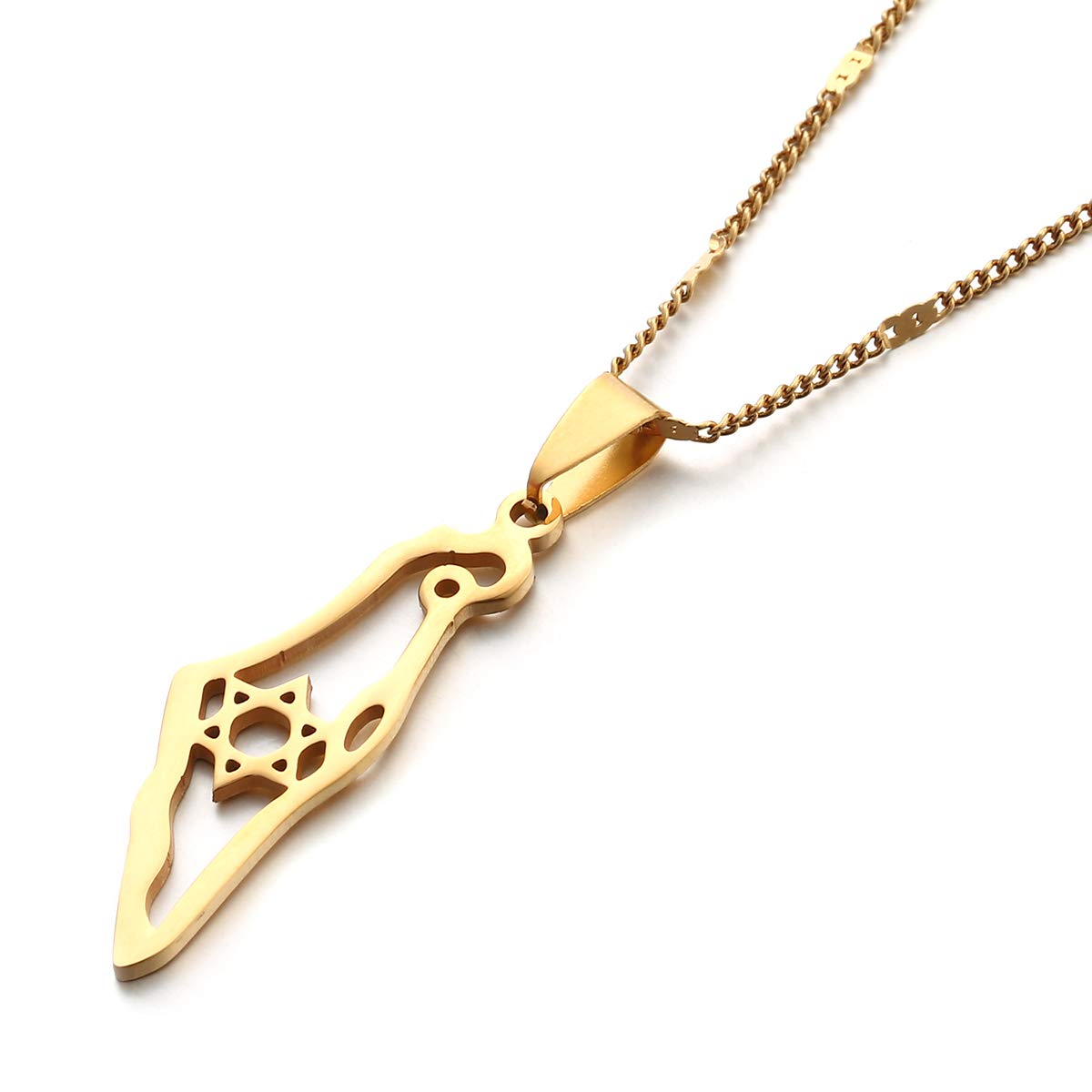 Stainless Steel Israel Map Pendant Necklace Hexagram Magen David Jewelry Star of David Jewish Jewelry