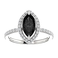 Cluster Halo Engagement Ring Modern 1 CT Marquise Black Diamond Ring Vintage Antique Black Onyx Ring Art Deco 925 Sterling Silver Wedding Ring Promise Gift