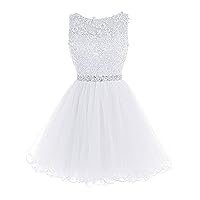 VeraQueen Women's Floral Lace Boat Neck Beading Short Prom Gowns Homecoming Party Dress