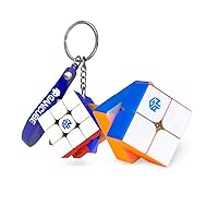 GAN 249 V2, 2x2 Speed Cube Gans Mini Cube 49mm Puzzle Toy with GAN 330 Speed Cube Key Chain