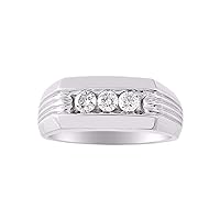 Rylos Mens 3 Stone Diamond Wedding Band with Comfort Fit 14K Yellow or 14K White Gold