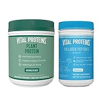 Collagen Peptides Powder, 9.33 oz Unflavored + 14 oz Unsweetened Plant Protein Powder