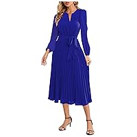 Women's Summer Dresses 2023 Sun Dresses Sleeve V-Neck Flowy A Line Pleated Maxi Cocktail Dress with Sleeves