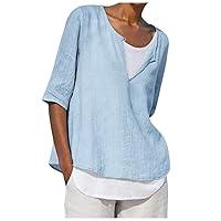 Long Sleeve Workout Shirts for Women Pack of 6 Women's Loose Casual Button V Neck Plus Size Solid Shirt Blouse