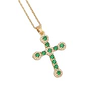 SBI Jewelry Emerald Green CZ Gold Cross Necklace Women Luxury Prayer Pendant God Jesus Love Dangle Sparkle Family Friends Mother Day Anniversary Birthday