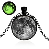 Glow in the Dark Moon Pendant Waxing Gibbous Moon Black on Black Cabochon Necklace