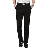 Men's Solid 4-Way Stretch Pant Straight Fit Flat Front Dress Pant Lightweight Wrinkle-Resistant Slim Casual Pants
