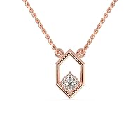 Certified Hexagon Pendant in 14K White/Yellow/Rose Gold with 0.13 Ct Round Natural Diamond & 18k Gold Chain Necklace for Women | Stylish Pendant Necklace for Mother, Sister, Daughter (IJ, I1-I2)
