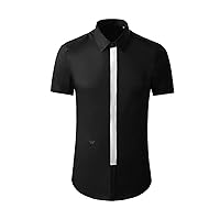 通用 Men's Short Sleeve Shirt Placket Webbing Splicing Decorative Men's Short Sleeve Shirt