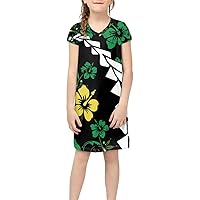 GLUDEAR Polynesian Dress for Girls Short Sleeve Kids Casual One Piece School Beach Sundress