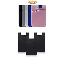 SHANSHUI 5 Pack Silicone Phone Card Holder and 3 Pack Double Slots Silicone Credit Card Holder
