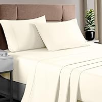 Pizuna 400 Thread Count King Cotton Sheets Set Ivory, 100% Long Staple Combed Cotton Sheets, Sateen Luxury Bed Sheets Cotton fit Upto 15” Deep Pockets (Ivory King 100% Cotton Sheets)