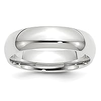 Jewels By Lux Solid Platinum 6mm Comfort-Fit Wedding Ring Band Available in Sizes 5 to 7 (Band Width: 6 mm)