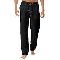 Mens Linen Wide Leg Pants Loose Fit Elastic Waist Pants Lightweight Drawstring Pants Beach Men's Yoga Pants Trouser