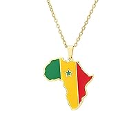 Dripping Oil Africa Map Pendant Necklace - Senegal Map Flag Charm Clavicle Chain Patriotic Ethnic Couple Sweater Ch