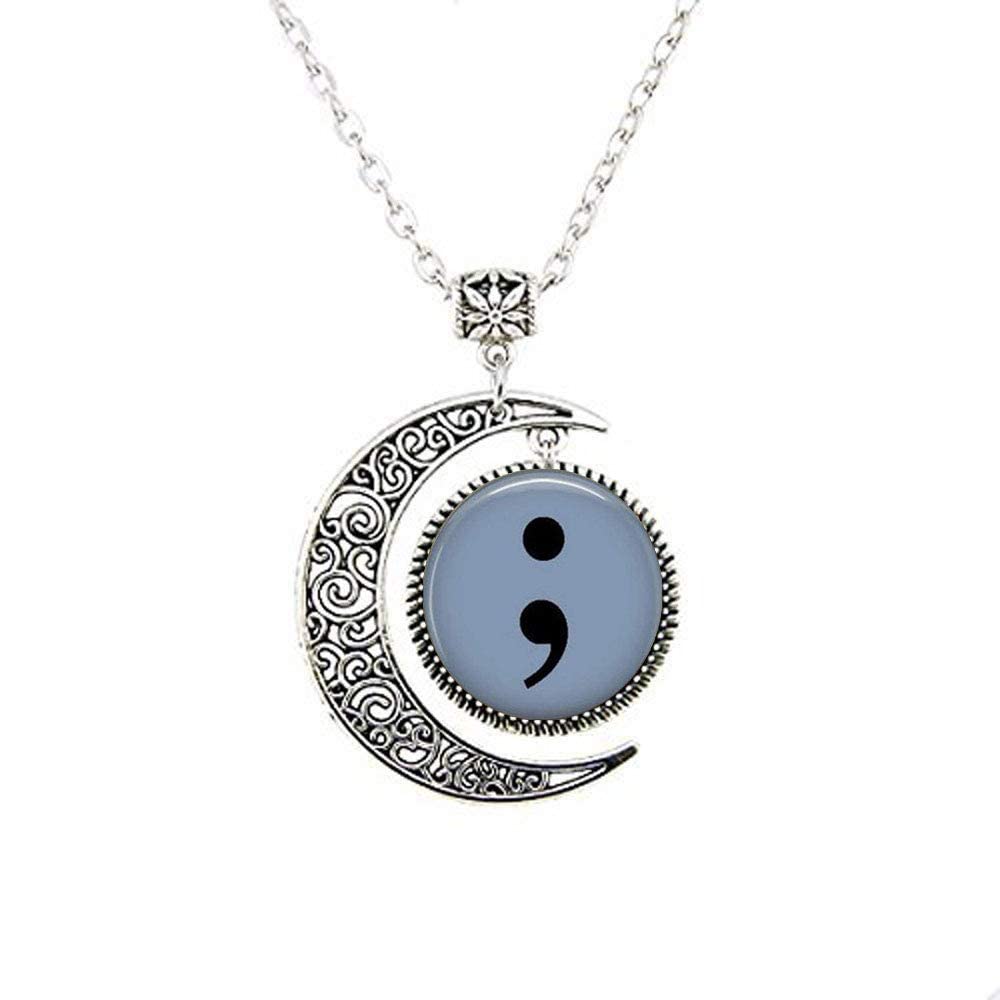 NXTU SEMI Colon Moon Necklace Suicide Awareness Depression Awareness My Story's Not Over Art Jewelry Friend Gift