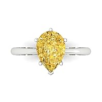 Clara Pucci 2.50 ct Pear Cut Solitaire Canary Yellow Simulated Diamond Engagement Bridal Promise Anniversary Ring Real 14k White Gold