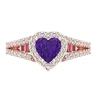 Clara Pucci 1.69ct Heart Cut Solitaire Halo split shank Natural Amethyst Proposal Designer Wedding Anniversary Bridal ring 14k Rose Gold