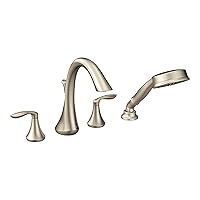 Eva Brushed Nickel Two-Handle Deck Mount Roman Tub Faucet Trim Kit with Single Function Handshower, Valve Required, T944BN