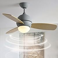 LANMOU Ceiling Fan with Lamp for Children's Room, Quiet Fan Ceiling Light LED with Remote Control, Dimmable Wooden Ceiling Fan Lamp for Bedroom, Living Room, Dining Room, Grey