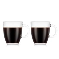 Bodum Bistro Coffee Mug Single-Wall Glasses, 12 Ounce, 2 Count (Pack of 1), Clear