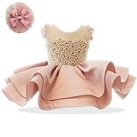 Pearl Baby Girl Dress - Princess Pageant Dress for Wedding Kids Pearls Prom Ball Gowns with Bow-Knot