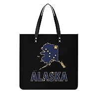 Alaska Map Flag PU Leather Tote Bag Top Handle Satchel Handbags Shoulder Bags for Women Men