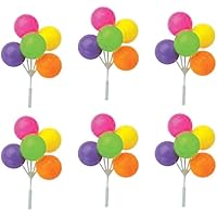 DecoPac Neon Orange, Yellow, Green, Purple Colors Balloon Cake Topper Cluster - 6 pcs