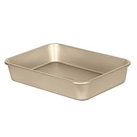 Glad Baking Pan Nonstick - Oblong Metal Dish for Cake and Lasagna - Heavy Duty Carbon Steel Bakeware, Small, Gold