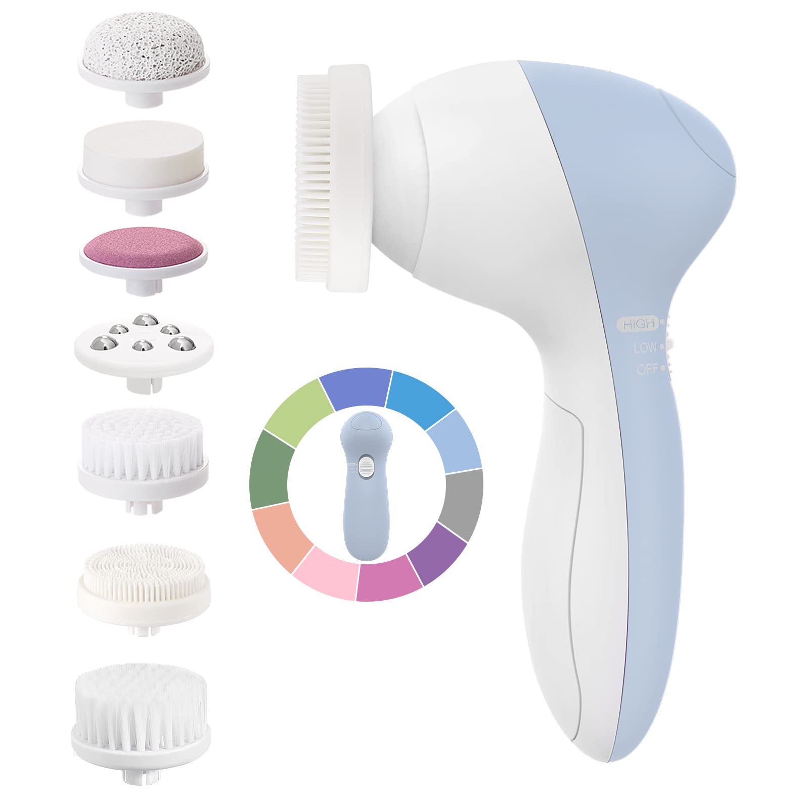 Facial Cleansing Brush Face Scrubber: COSLUS 7in1 JBK-D Electric Exfoliating Spin Cleanser Device Waterproof Deep Cleaning Exfoliation Rotating Spa Machine - Electronic Acne Skin Wash Spinning System
