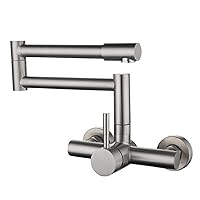 Faucets,Wall Mounted Kitchen Tap Stainless Steel Swivel Hot and Cold Water Sink Tap Brushed