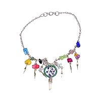 Dream Catcher Quartz Crystal Dangle Multicolored Chip Stone Fan Chain Anklet - Womens Fashion Handmade Jewelry Boho Accessories