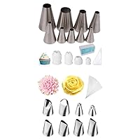 9 Pcs Round Piping Tips Set & 8 Pcs Flower Piping Tips Set For Baking Decoration