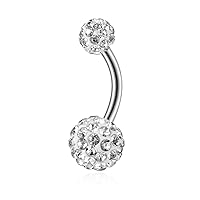 Gabry&jwl Crystals Belly Button Rings14G Stainless Steel Curve Navel Rings Shamballa CZ Sparkly Disco Balls Belly Rings Belly Piercing Jewelry for Women
