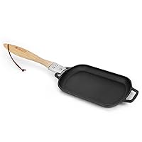 Cast Iron Sizzler Pan for Pizza Oven and Grill, 14 Inch Non-Stick Sizzling Fajita Skillet Rectangular Griddle Pan with Removable Handle for Stove Cooking Grilling Meats Seafood