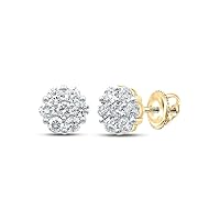 14K Yellow Gold Diamond Flower Cluster Earrings 2-5/8 Ctw.