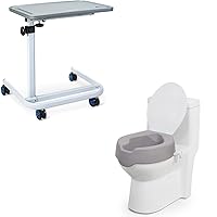 OasisSpace Overbed Table, Hospital Bed Table with Holder Toilet Seat Risers with Lid and Lock- Padded Toilet Seat Adults