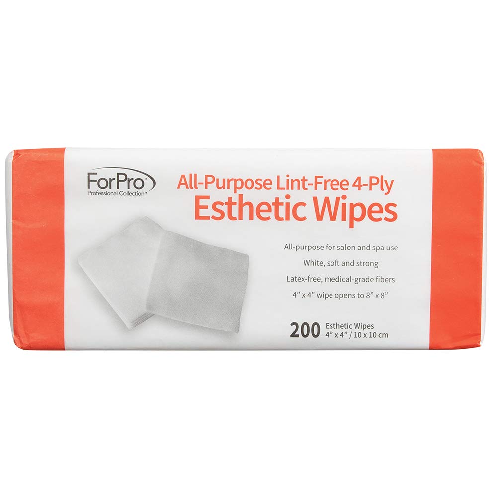 ForPro All-Purpose Lint-Free 4-Ply Esthetic Wipes, for Salon and Spa Use, Soft, Strong and Durable, Latex-Free, Medical-Grade Fibers, 4” x 4”, 200-Count (Pack of 6)