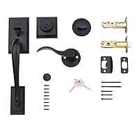 Modern Exterior Door's Handle with Right-Hand Wave Lever and Deadbolt Lock Set, Matte Black