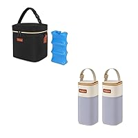 Breastmilk Cooler Bag with Ice Pack, 2pack Breastmilk Cooler Bags, Fits Baby Bottles up to 12 Oz Insulated Baby Bottle Bag with Button Handle