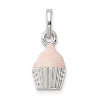 JewelryWeb 925 Sterling Silver Polished for boys or girls Pink Enameled Cupcake Pendant Necklace Measures 17.75x7.75mm Wide